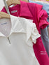Zipper Collar Down Rose Decor Short Sleeves Mini Dress